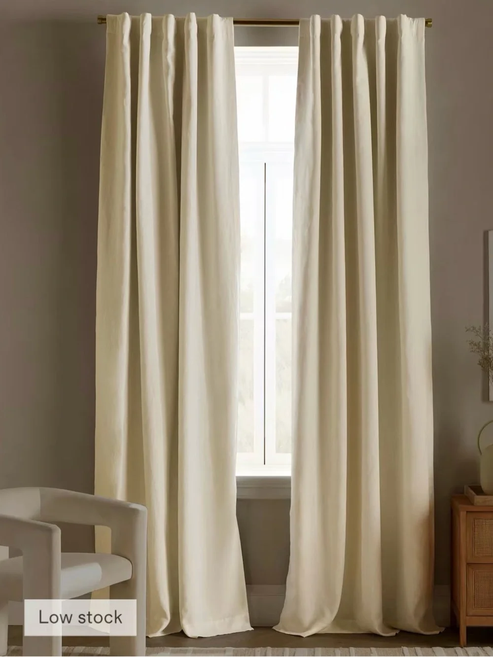 Quince European Luxe Linen Blackout Flax  curtain panel 96x96 (one panel) energy